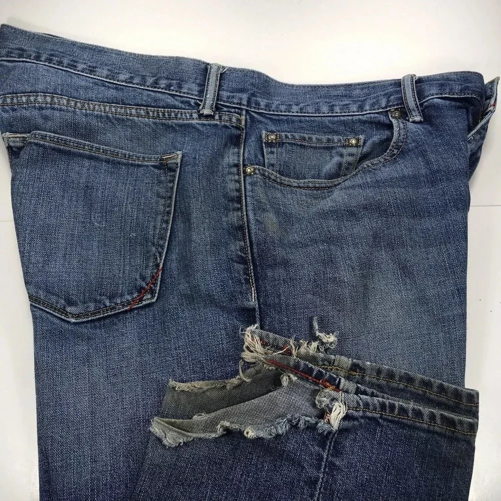 Banana Republic Mens Straight Blue Jeans sz 35x30 Denim Destroyed‎ Cuffs